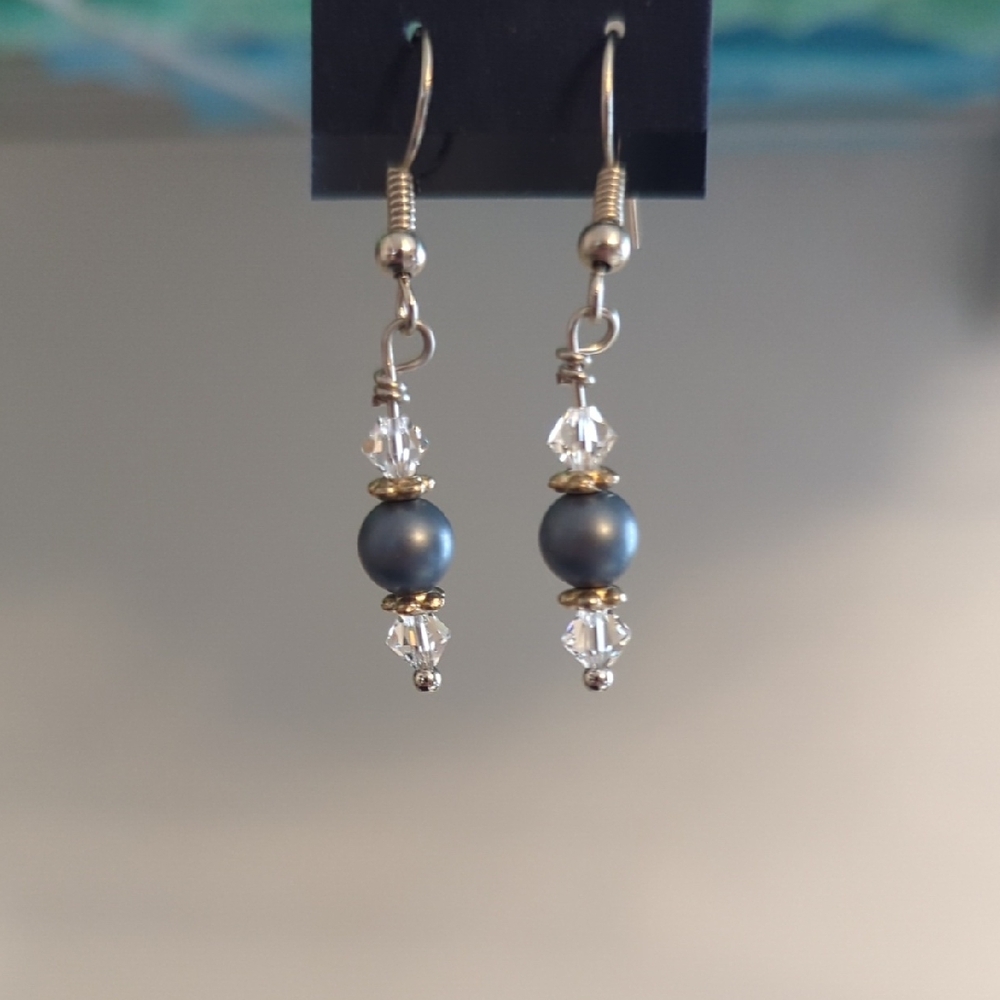 Silver Dangle Earrings with Decorative Beads